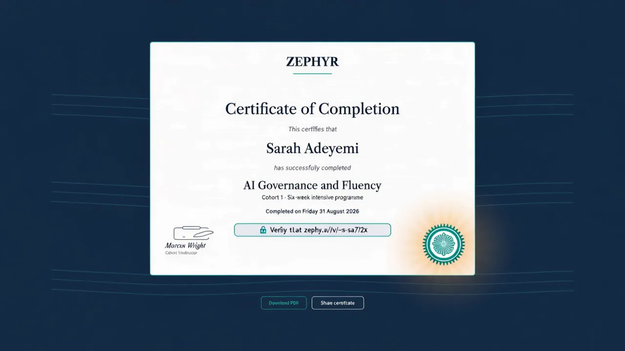 Certificate of completion screen